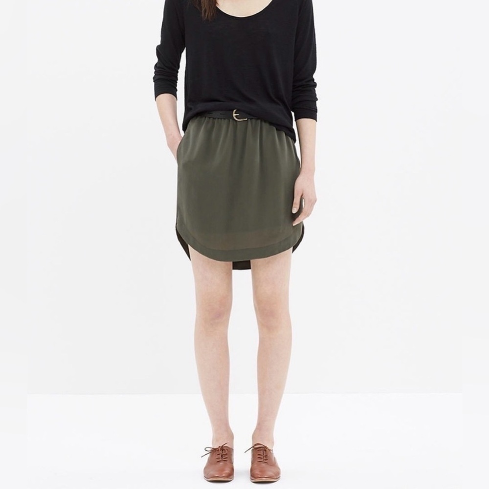 Madewell Sun-Garden Shirttail Olive Green Silk Skirt Size
